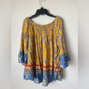 Beach Lunch Lounge mixed print festival boho three quarter length sleeve top